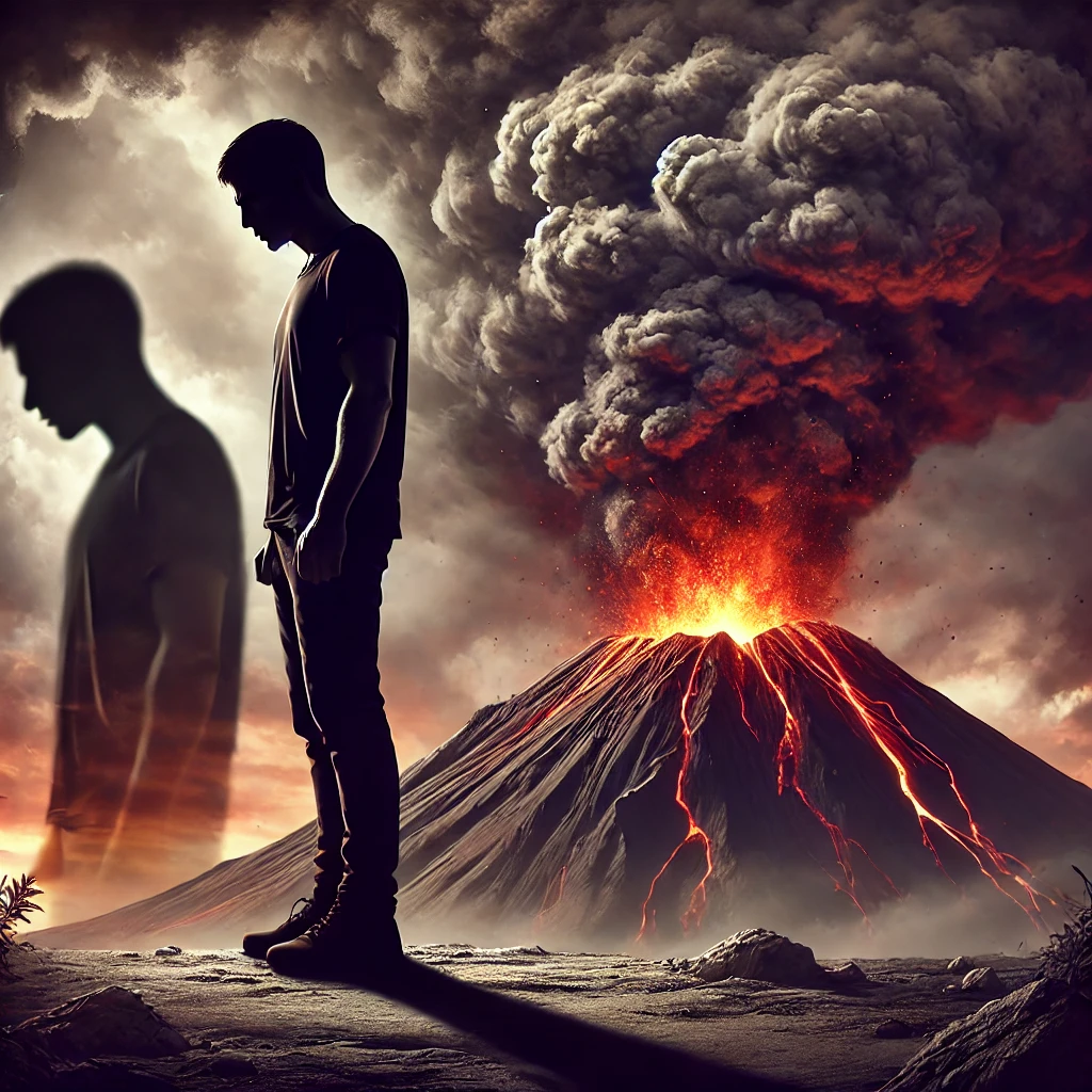 Colère du scorpion représenté par un volcan